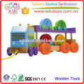 2016 Novo brinquedo de madeira de estilo de madeira para crianças, veículo de brinquedo de transporte de carro de madeira para crianças, cor brilhante que puxa ao longo do brinquedo de caminhão